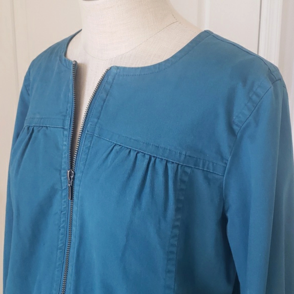 NIOTTO Teal Blue Zip-Up Swing Jacket Lightweight Minimalist